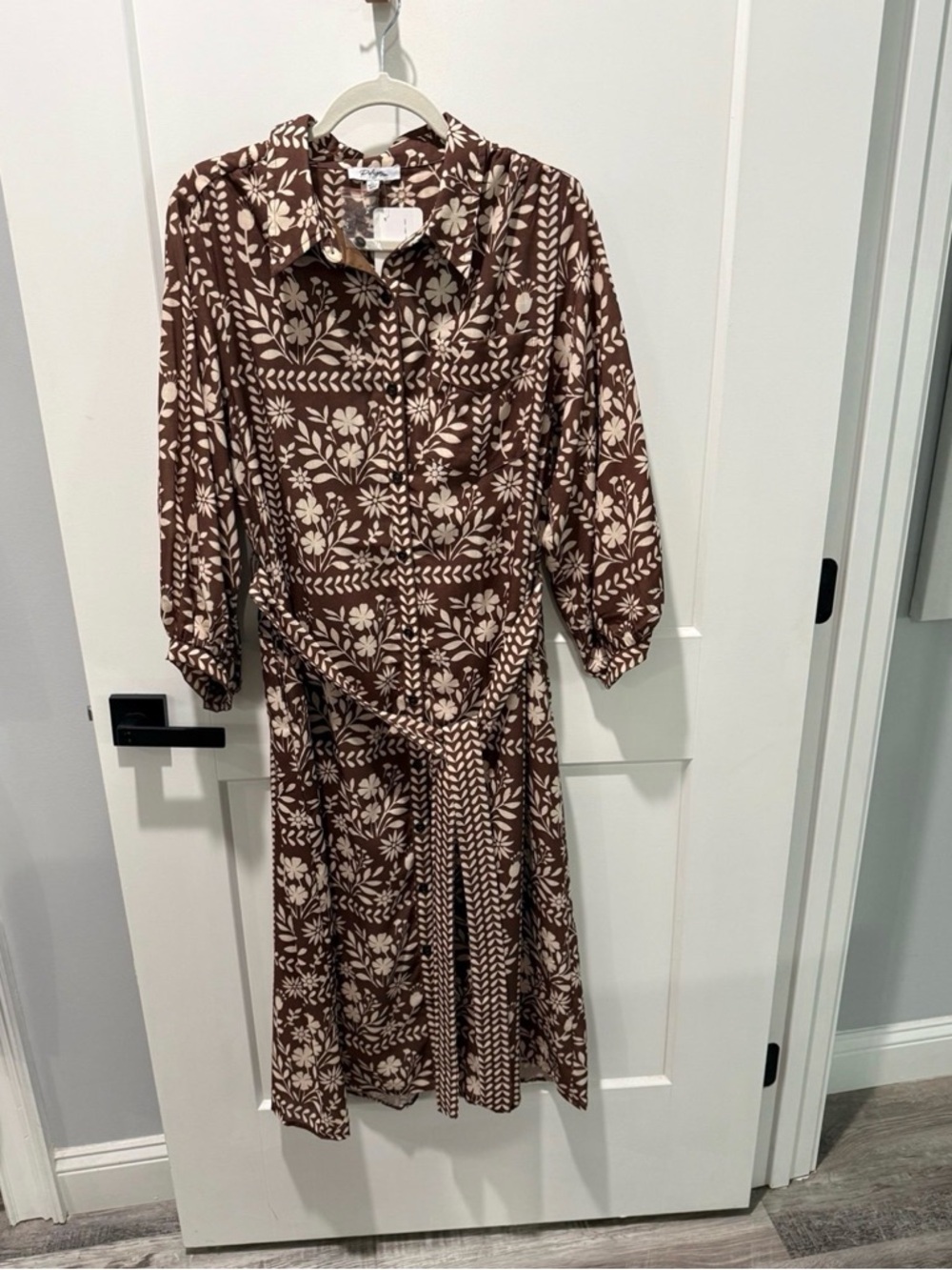 Floral polagram long sleeve brown maxi dress size xl